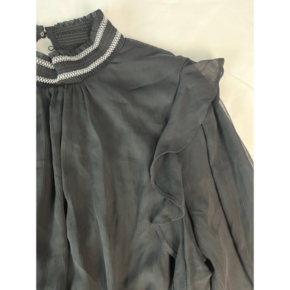 Karl Lagerfeld Paris Tiered Ruffle Trim Long Sleeve Dress Black - Picture 1 of 8
